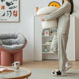 Modern Minimalist Mushroom-Cylinder Vanity Stool with Lambswool Upholstery and Wood Base for Bedroom