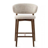 Modern Nordic Round Fabric Bar Stool with Wood Frame, Backrest and Footrest for Dining Room