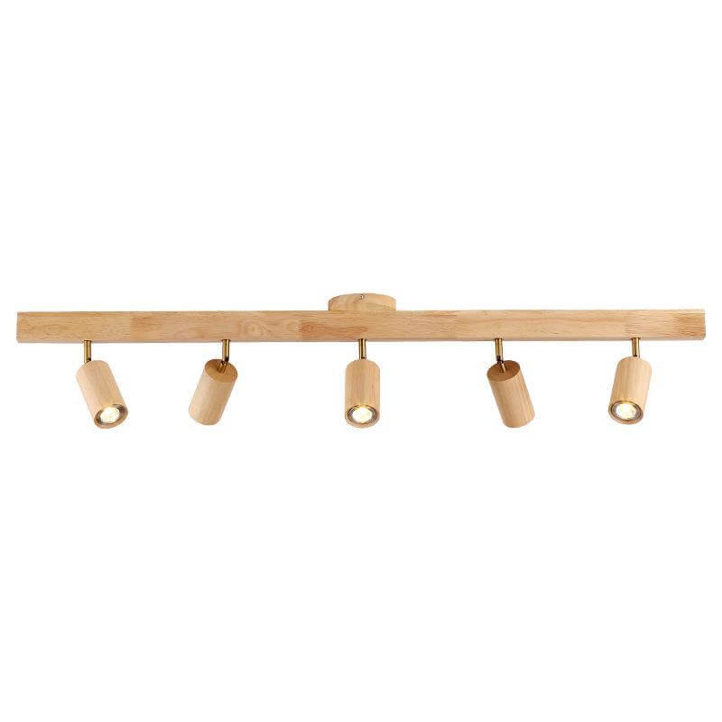 Japanese Minimalist Wooden LED Track Lighting, 2/3/4/5-Light, Semi-Flush Mount Ceiling Light