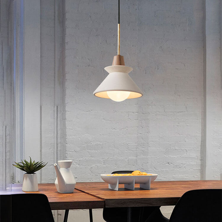 Nordic Minimalist White Cement 1-Light Tapered Pendant Lamp