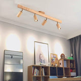 Japanese Minimalist Wooden LED Track Lighting, 2/3/4/5-Light, Semi-Flush Mount Ceiling Light
