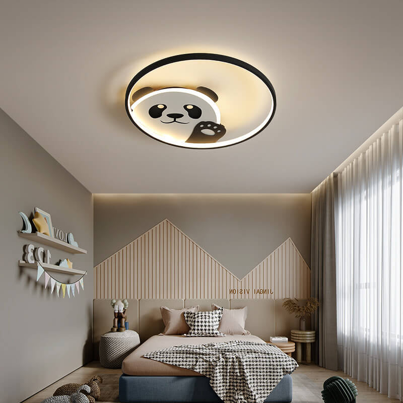 Adorable Cartoon Panda Round LED Flush Mount Ceiling Light