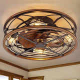 Nordic Industrial Wrought Iron Cylinder 4-Light Flush-Mount Ceiling Light with Hidden Fan