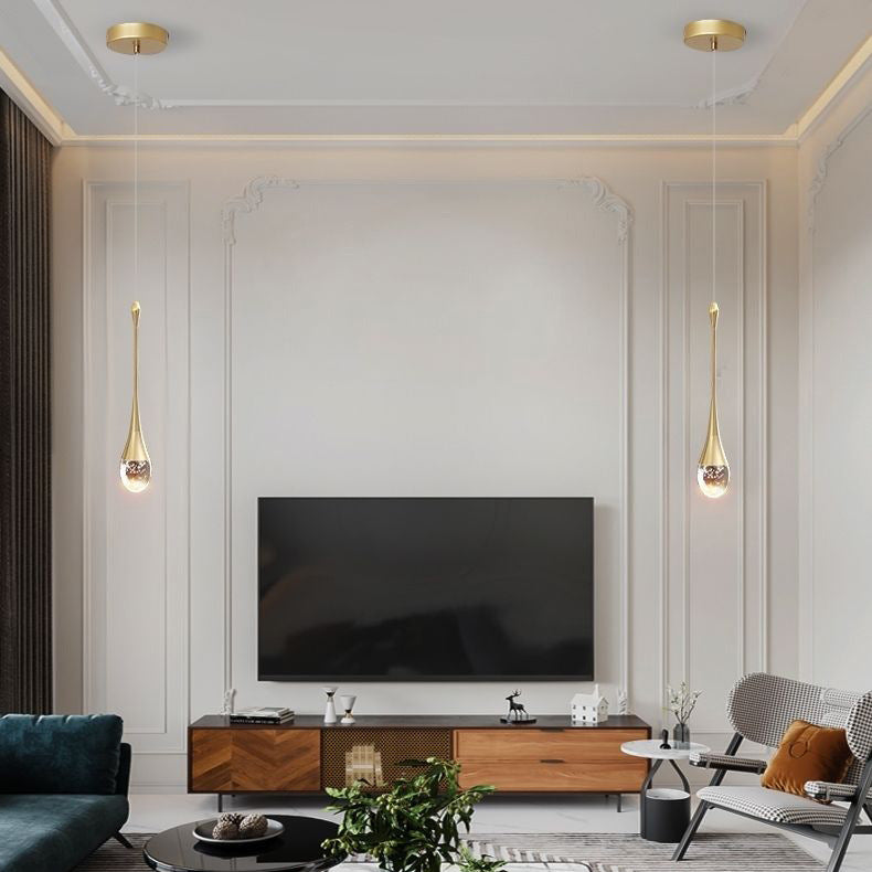 Contemporary Scandinavian Water-Drop Crystal LED Chandelier – Iron & Aluminum for Bedroom