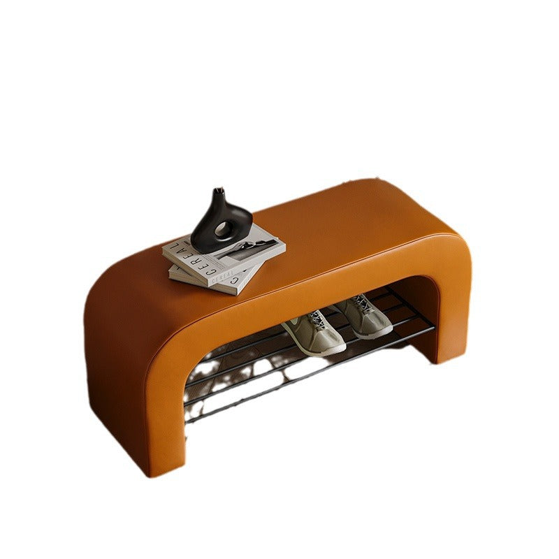 Modern Minimalist Long Rectangular Storage Bench with Lambswool PU Leather and Iron Frame – 1 Shelf, Ideal for Entryways