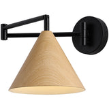 Nordic Minimalist Cone Swing Arm Wall Sconce Lamp - Wood Grain Iron Finish, 1-Light