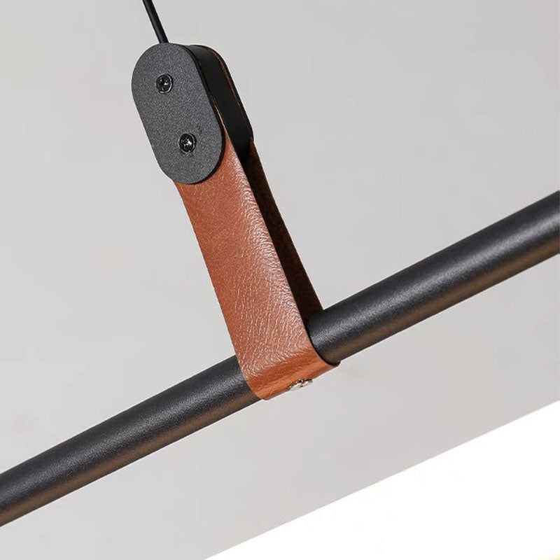 Sleek Nordic Minimalist Long Leather-Strip LED Island Light Chandelier