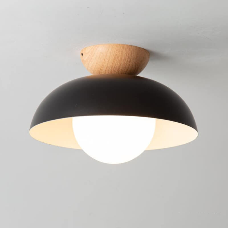 Sleek Modern Wrought Iron Log-Bowl-Shaped 1-Light Semi-Flush Mount Ceiling Light