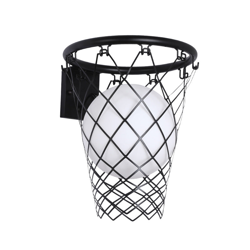 Modern Art Deco Kids' Iron & Glass Basketball Hoop Wall Sconce Lamp – 1-Light Bedroom Lighting