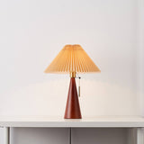 Japanese Minimalist Vintage Pleated Wood and Fabric LED Table Lamp