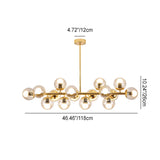 Contemporary Scandinavian Long Round Globe Iron & Glass 16-Light Island Pendant Chandelier for Dining Room