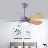 Simple Colorful Round Leaf Ceiling Fan for Kids with Light and Downrod