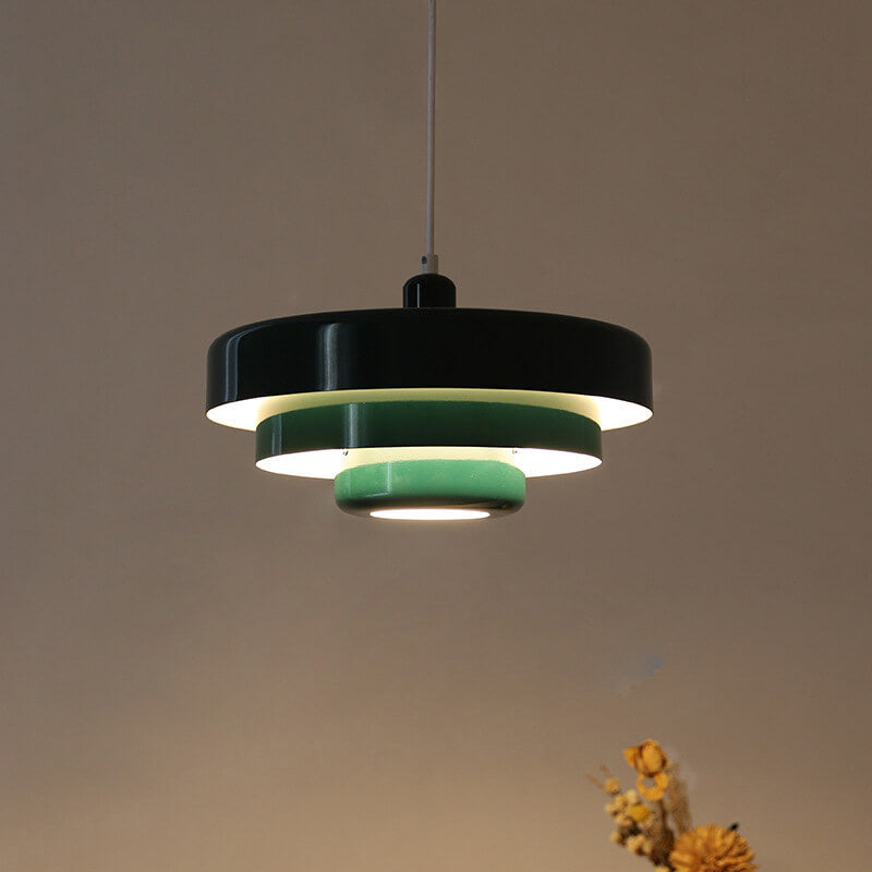 Chic Nordic Vintage Multi-Layered Round Metal Pendant Light, 1-Light
