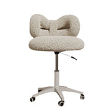 Modern Art Deco Butterfly Knot Vanity Stool – Round Lambswool and Faux Leather Seat, Metal Frame, Backrest, Armless, for Bedroom