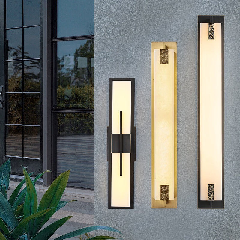 Elegant Modern-Transitional Rectangular Copper-Marble LED Outdoor Wall Sconce Lamp for Patio