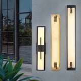 Elegant Modern-Transitional Rectangular Copper-Marble LED Outdoor Wall Sconce Lamp for Patio