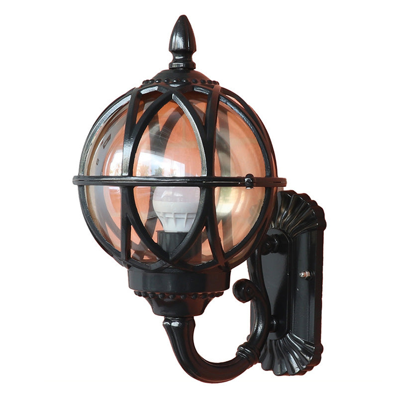 Traditional European Waterproof Ball-Shaped Aluminium & Glass 1-Light Wall Sconce for Outdoor Patio