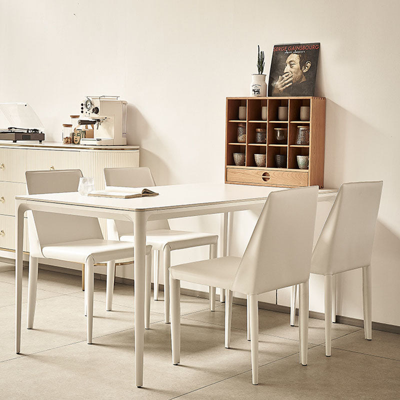 Modern Minimalist Rectangular Rock-Slab Aluminum Alloy Dining Table & Chair Set for 4