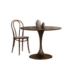 Chic Contemporary Retro Round Walnut & Copper Rattan Dining Table with 2 Chairs