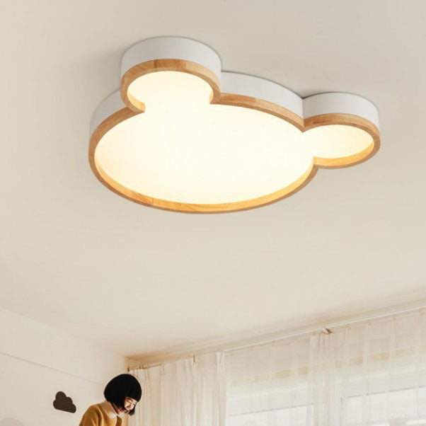 Nordic Wood Bear-Shaped LED Flush Mount Ceiling Light for Kids