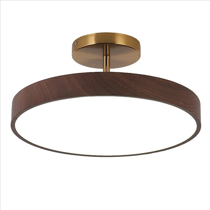 Elegant Japanese Wabi-Sabi Minimalist Wood-Grain Round LED Semi-Flush Mount Ceiling Light