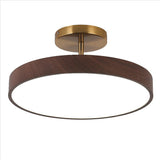Elegant Japanese Wabi-Sabi Minimalist Wood-Grain Round LED Semi-Flush Mount Ceiling Light