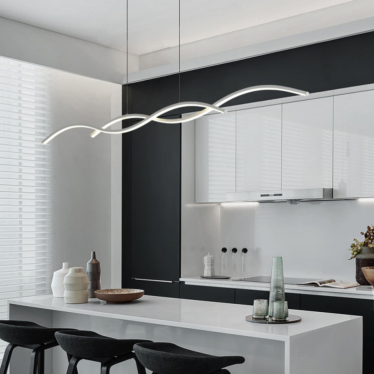 Nordic Minimalist Long-Strip Wave LED Island Light Chandelier – Sleek Modern Pendant Lighting
