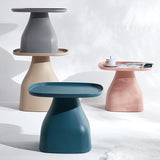 Modern Scandinavian Round Plastic Coffee Table with Sleek Column Base for Living Room