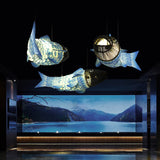 Traditional Chinese Koi Fish Iron Chandelier with PVC Fabric Shade – 2- or 4-Light Dining Room Pendant