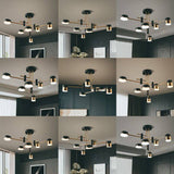 Sleek Modern Minimalist Black & Gold 4-8 Light Semi-Flush Mount Ceiling Light