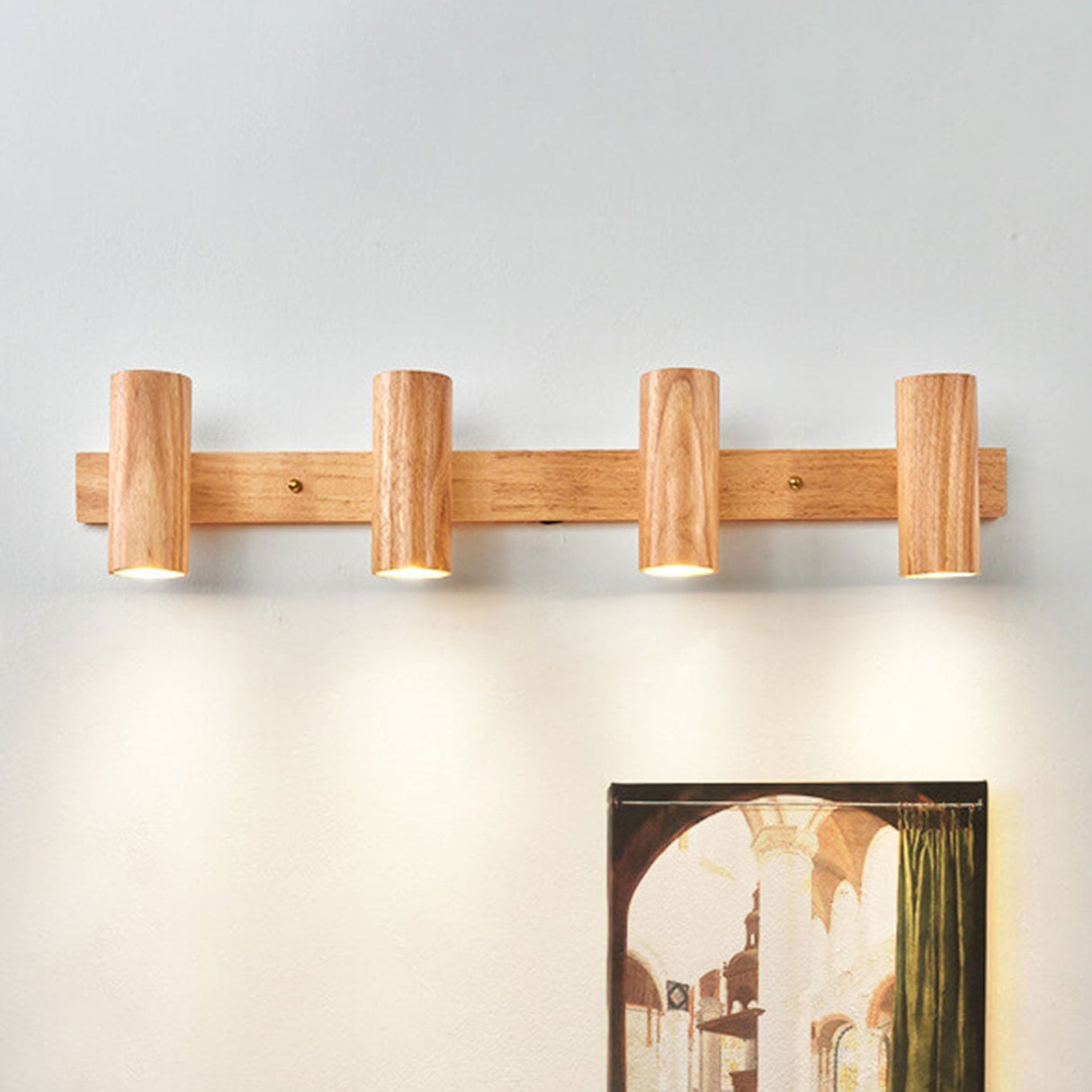 Modern Minimalist Wood Track Spotlight Wall Sconce - 1, 2, or 3 Light Heads