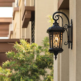 European Outdoor Wall Sconce Lamp – Carved Cage, Aluminum & Glass, 1-Light