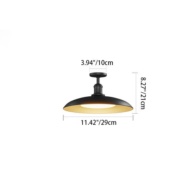 Contemporary Scandinavian Round Carbonized Steel 1-Light Semi-Flush Ceiling Light, Waterproof for Outdoor Patio