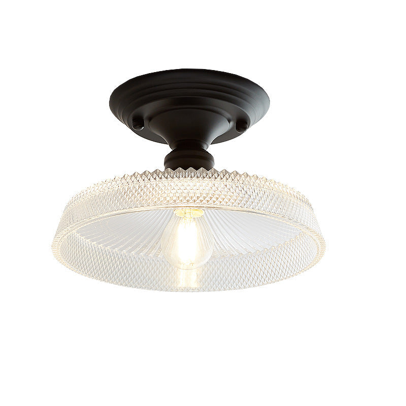 Chic Nordic Vintage Glass Floral Round Geometry 1-Light Semi-Flush Mount Ceiling Light