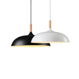 Modern Metal and Wood Dome Pendant Light — 1-Light, Wooden Top