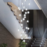 Luxurious Crystal Orb Staircase Chandelier with LED Ball Shade - Modern Loft Lighting