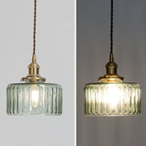Japanese Vintage Brass Glass Round Jar Pendant Light - 1-Light Fixture