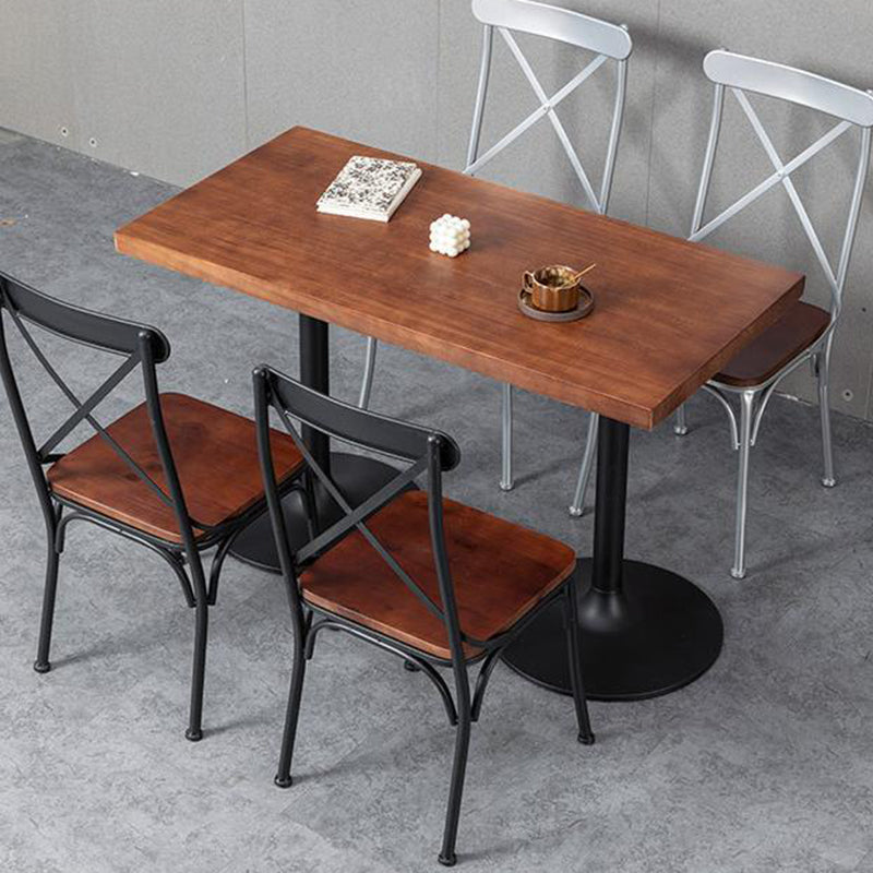 Contemporary Industrial PU Leather, Wood & Iron Dining Chair & Table Set with Square X-Back for Dining Room