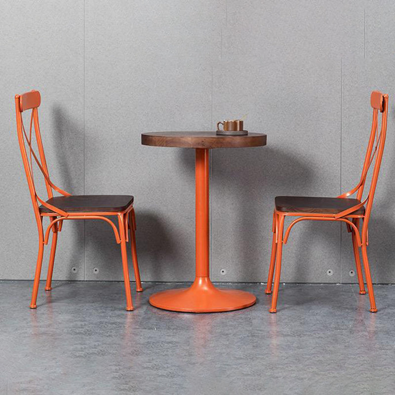 Contemporary Industrial PU Leather, Wood & Iron Dining Chair & Table Set with Square X-Back for Dining Room