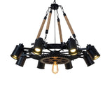 Industrial Retro Gear Wrought Iron Hemp Rope Chandelier - 6/8/10-Light