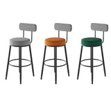 Sleek Contemporary Nordic Round Bar Stool Upholstered in Cotton-Linen Fabric with Backrest and Footrest for Dining Room
