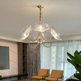 Elegant Modern Art Deco Gold-Finish Frame with Lotus Leaf Glass Shade, 3/6-Light Living Room Chandelier
