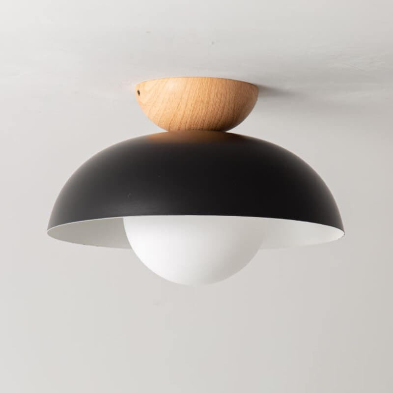 Sleek Modern Wrought Iron Log-Bowl-Shaped 1-Light Semi-Flush Mount Ceiling Light