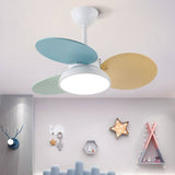 Simple Colorful Round Leaf Ceiling Fan for Kids with Light and Downrod