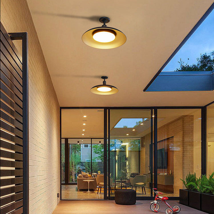 Contemporary Scandinavian Round Carbonized Steel 1-Light Semi-Flush Ceiling Light, Waterproof for Outdoor Patio