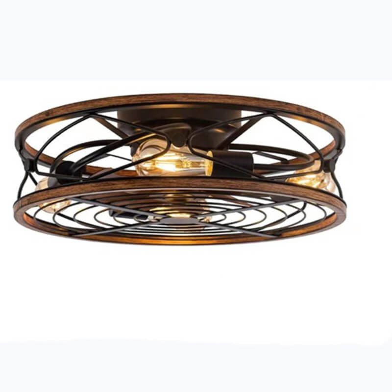 Nordic Industrial Wrought Iron Cylinder 4-Light Flush-Mount Ceiling Light with Hidden Fan