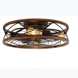 Nordic Industrial Wrought Iron Cylinder 4-Light Flush-Mount Ceiling Light with Hidden Fan