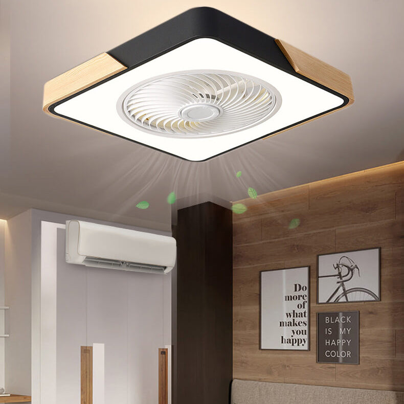 Nordic Macaron Square Wood LED Flush-Mount Ceiling Fan Light - Modern Minimalist Design