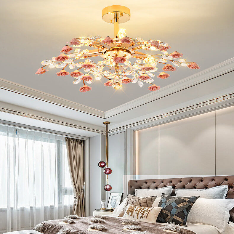 Modern Luxury Rose Iron & Ceramic Crystal Chandelier – 6/7/8-Light Options