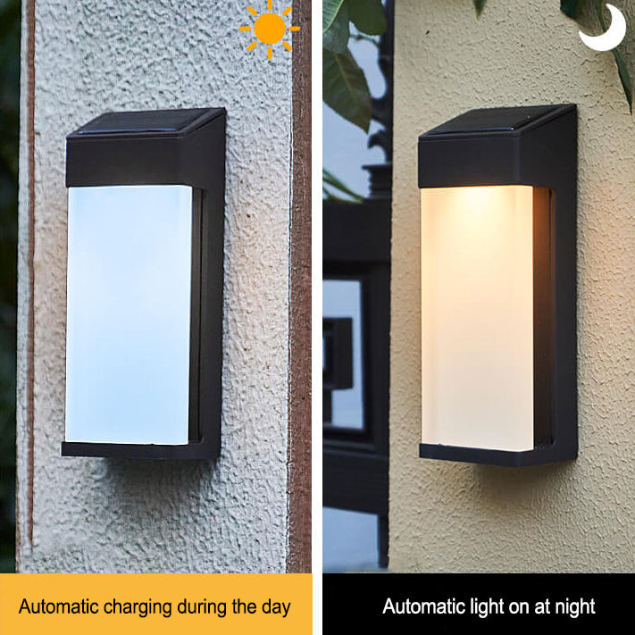 Solar Square Frosted-Glass Outdoor LED Wall Sconce Lamp - Waterproof, Weather-Resistant Garden Lighting